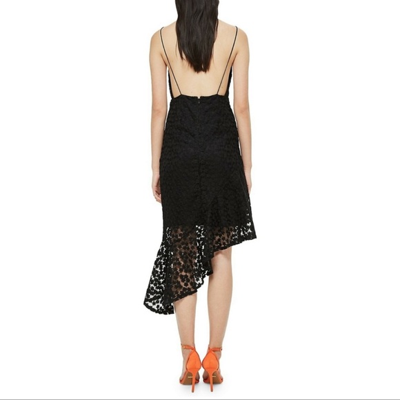 NWT Topshop Black Lace Asymmetrical Dress With Plunge Neckline - Picture 3 of 14